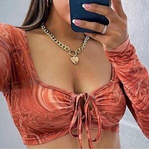 Women's Swirl Patterned Top - Rust